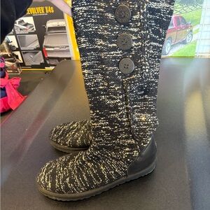 Black and White Knit Button UGG Boots